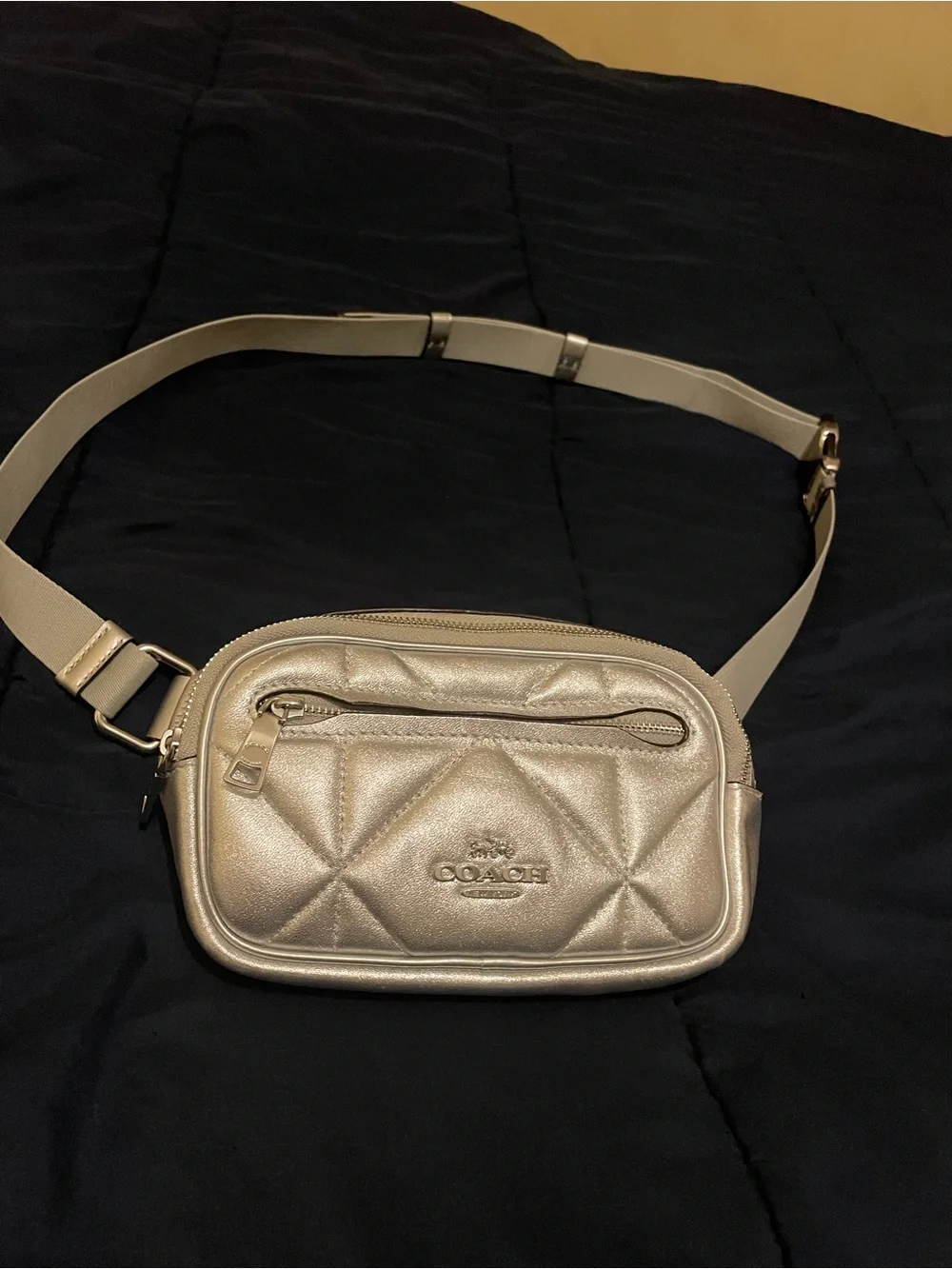 Coach Mini Puffy Diamond Belt Bag in Metallic Silver